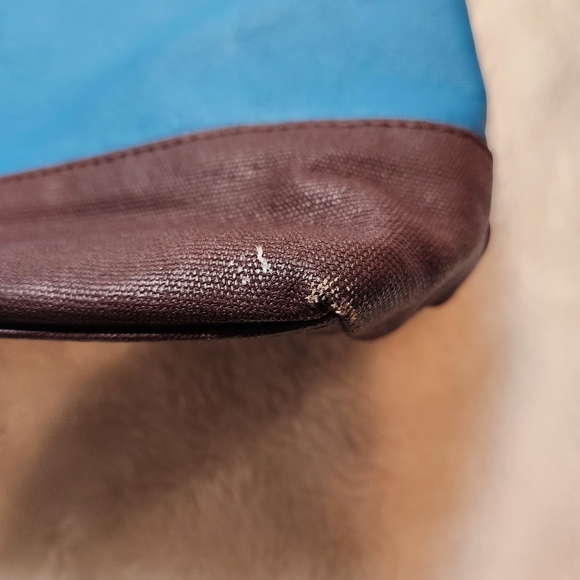 TORY BURCH Jaden Blue Brown Canvas Leather Tote Bag - Picture 7 of 11